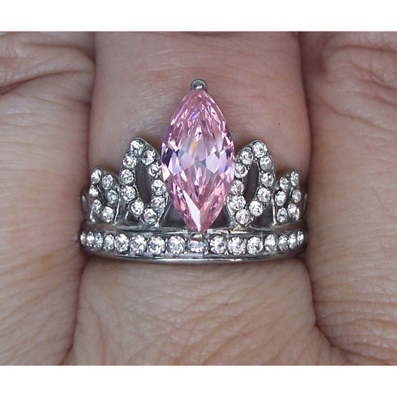 STAINLESS STEEL AAA CZ Princess Crown Tiara Ring - Picture 3 of 8